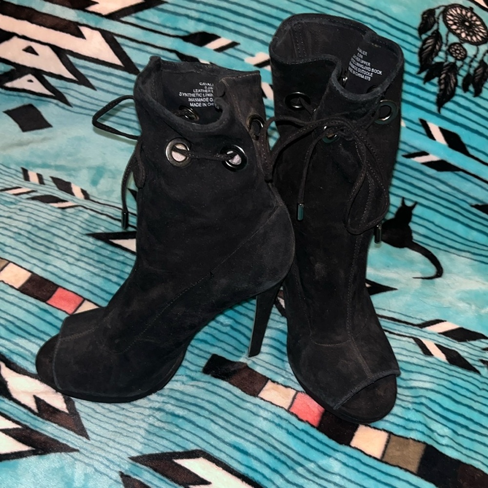 Black open toe booties